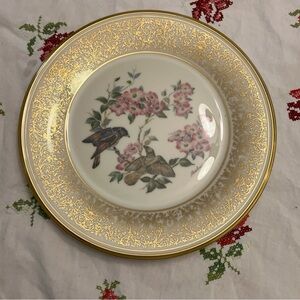 Lenox Gold and Pink Floral with birds serving plate 8.5 in limited edition